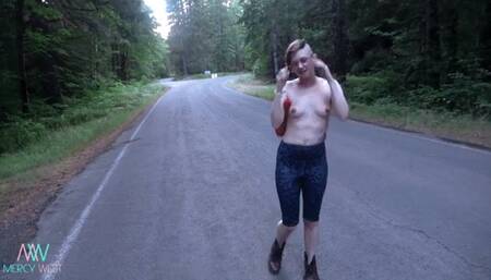 Exhibitionist on a Forest Road