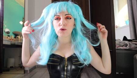 NYLON PANTYHOSE BLUE PART 2 Leather corset