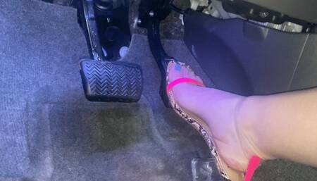 Horny girl pedal pumping without underwear on in plastic barbie heels