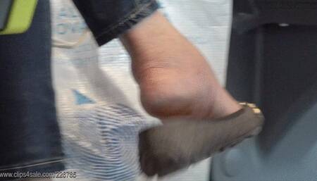 Ballet flats dangling, foot fetish candid watching, little dirty soles