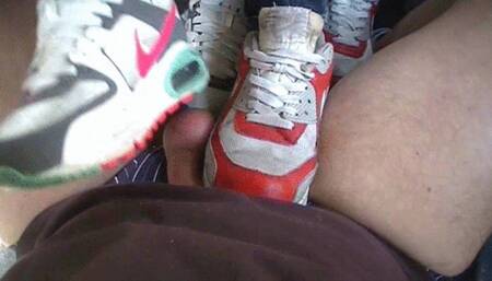 two girls cock trample with her cute Nike Airmax