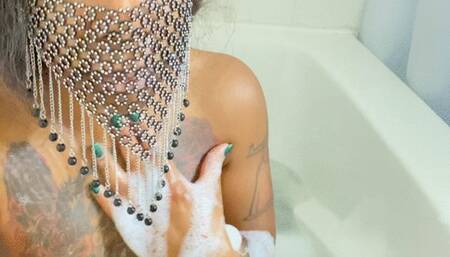 Horny milf tribs with her boyfriend's sex doll in the bathtub