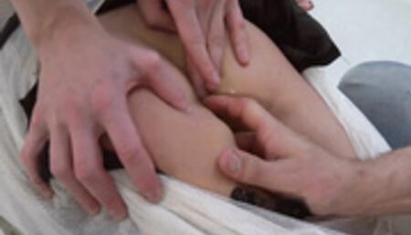 Wrapped busty blond group fucked