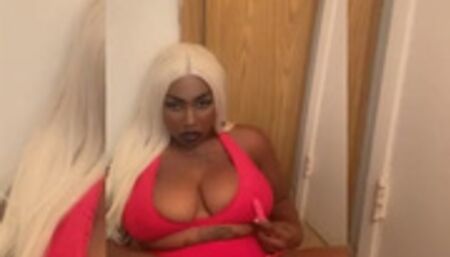 Black Cheerleader Slut Plays With Herself