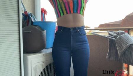 Little Kathy playing with her vibrator on the terrace