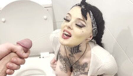 Toilet piss whore filled in all three holes!