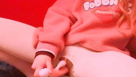 Amateur skinny girl masturbs after school pink bunny vibrator in white socks shaking orgasm kawaii