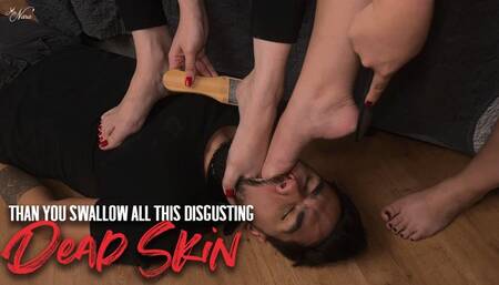 Nara and Venus humiliate and fed loser slave with her feet peeling (1080 EN-sub)