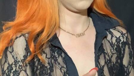 Smoking cork free hands in red lipstick - sheer lace shirt