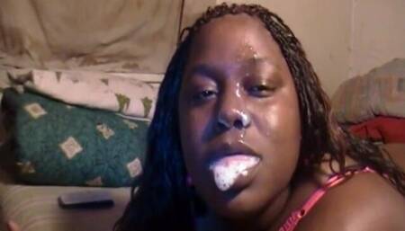 Black BBW Face Fucked and Covered with Cum
