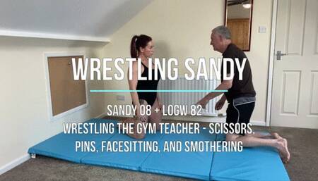 Sandy 08 - Wrestling the Gym Teacher - Scissors, Pins, Facesitting, and Smothering