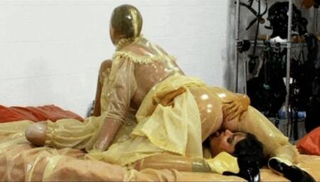 Submissive latex girl with diapers and her rubber stepmother - Part 2 of 3 - Lick stepmother's pussy clean