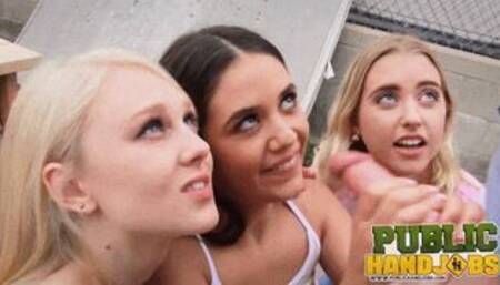 PUBLIC HANDJOBS Outdoor lemonade stand handjob by Lucy Doll, Chloe Cherry, and Lily Rader