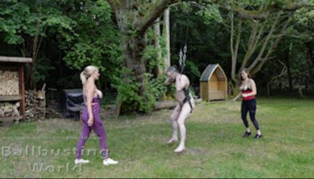 Ballbusting - Hoisted by Honour and Nikki in gymwear BB1603