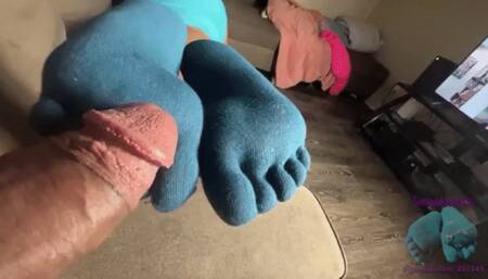 Late night sockjob(massive cum on my toe socks)