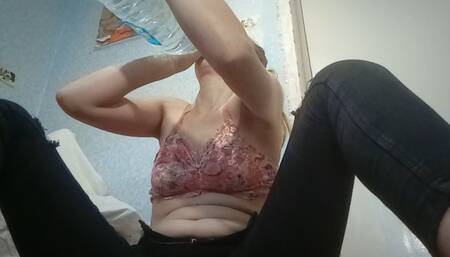 The filthy bitch is trying to wash her stomach