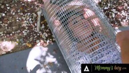 MOMMY'S BOY - Stacked MILF Gets Hard Fucked By Her Pervert Hung Gardener While Stuck In A Fence