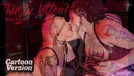 CARTOON VERSION- Super Hot Scene- Brunette Latex Domme spanks, spittoons and erotic sensual humiliation of lingerie dressed blonde sub girl