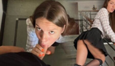 I Met my Boyfriend's Best Friend and gave him a Blowjob in the Stairwell, he Cum in my Mouth