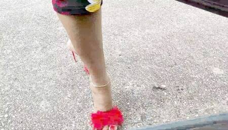 Diana Senior Pedal pumping and driving in sexy red heels