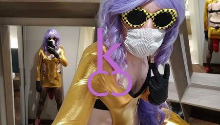 Italian Crossdresser Dresses in Gold to Have Fun with Her Big Cocks