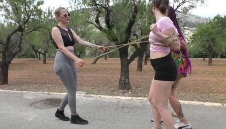 Extended Bondage Walk Training for two sexy Spanish Girls - Full Clip mp4 HD