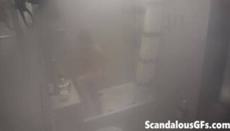 Video of my girlfriend naked in the bathroom enjoying a flattering shower