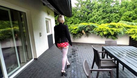 Squirting hard in the garden