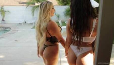 Kayley Gunner and Aidra Fox in several different outdoor lesbian scenes together