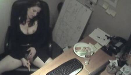 Naughty office teen enjoys solo masturbation