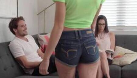 bratty sis- hiding step bro from mom (he slips his cock in!)