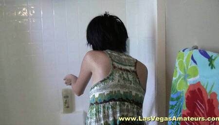 4K Velvetine Taking A Sudsy Shower As Her Pervert Landlord Films Her Rubbing Her All Natural Body!