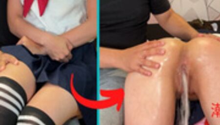 submissive japanese gets fingered for the first time by a man (squirting + pink pussy)