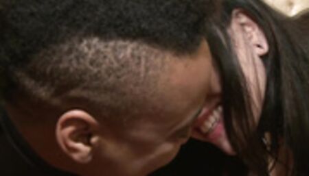 Ebony and brunette fucked in pool room