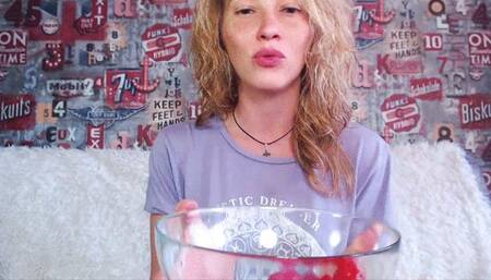 Eating and swallowing strawberries