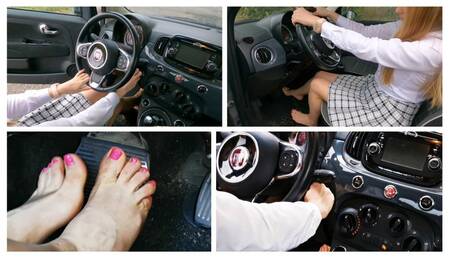 HOT PREMIERE: Barefoot sexy Emily cranks Fiat 500 very hard