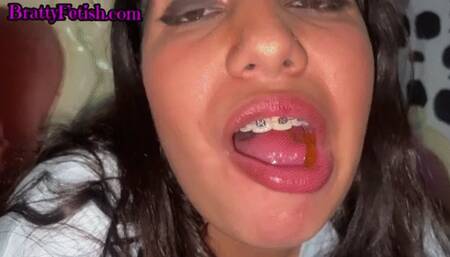 Vore brat eats sock gummies foot fetish babe in socks