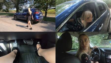 Anya is driving in reverse