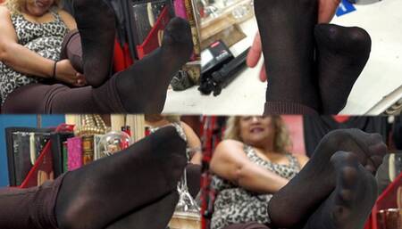 Naughty and little nylon feet from my chubby mature friend!