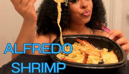 SLURPING shrimp and alfredo mukbang