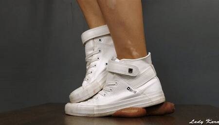 Suffer beneath my white sneakers before pleasure - close view 1 (720 HD)