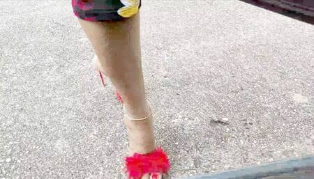 Diana Senior Pedal pumping and driving in sexy red heels