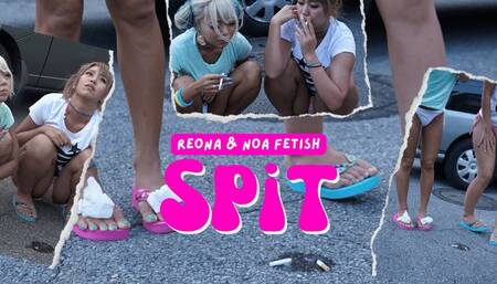 Smoking gals making spit puddles in the street ; NOA & Reona MARUYAMA