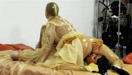 Submissive latex girl with diapers and her rubber stepmother - Part 2 of 3 - Lick stepmother's pussy clean