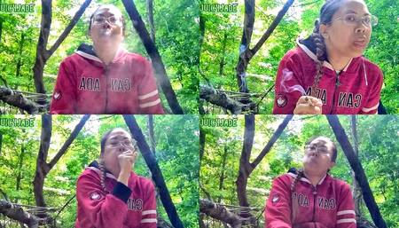 Fit Petite Asian Smoking spitting and Coughing in the woods while sick volume 22 Non Nude ****mp4****