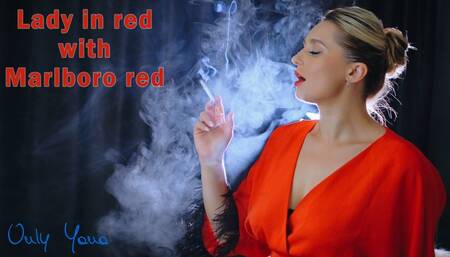 Lady in red with Marlboro red