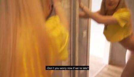 Hot Blonde Quick Russian Sex Creampie Before Work