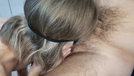 Sexy Slim Blonde Loves Deep Slobbering Throat Blowjob