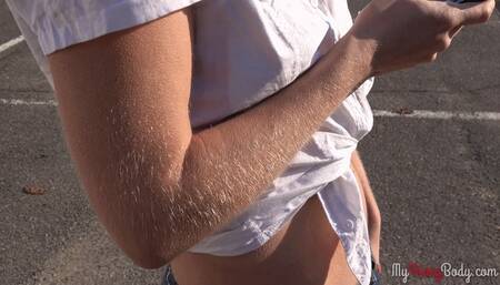 Hairy Titi is on the phone and her body hair is standing up (HD)