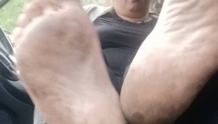 Scrunching dirty soles in my car